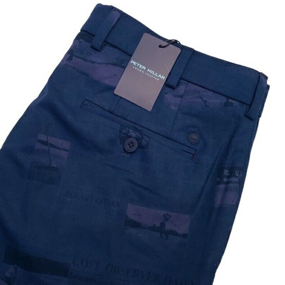 Peter Millar Crown Crafted Navy Surge Course Journal Print Mens 42 Golf Shorts